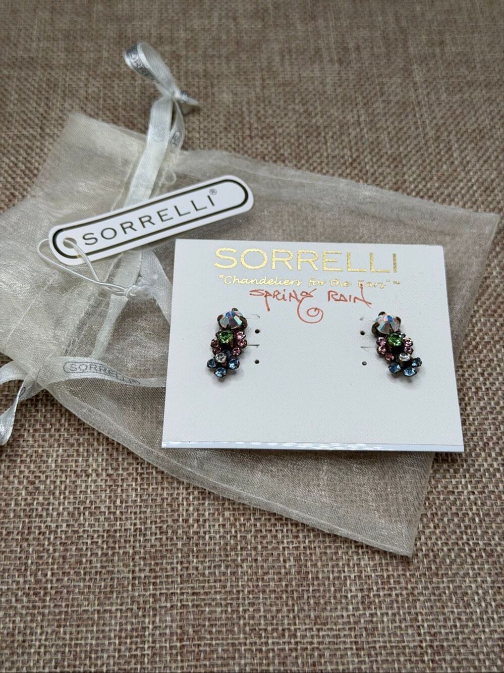 Sorrelli Spring Rain Crystal Cluster Stud Earrings NWT Card Pouch Multicolor Rom